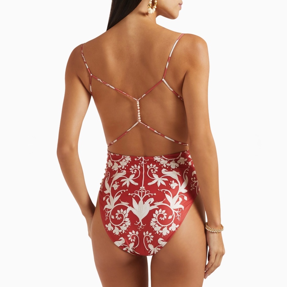 Agua By Agua Bendita Ceramica Maiz Hand Embroidered Swimsuit / Bodysuit โฆ